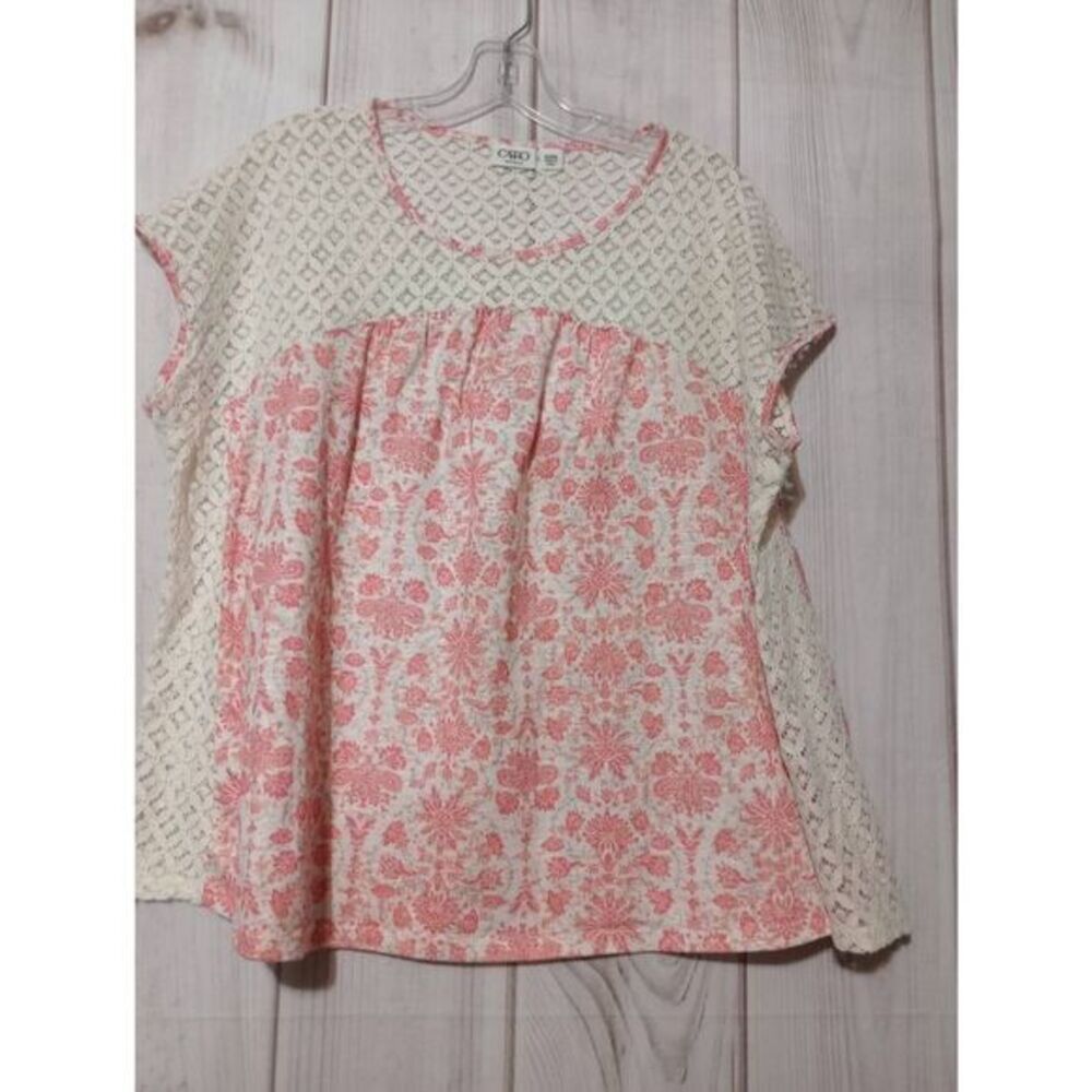 Cato Shirt Ladies 22 Coral Cream Floral Lace‎